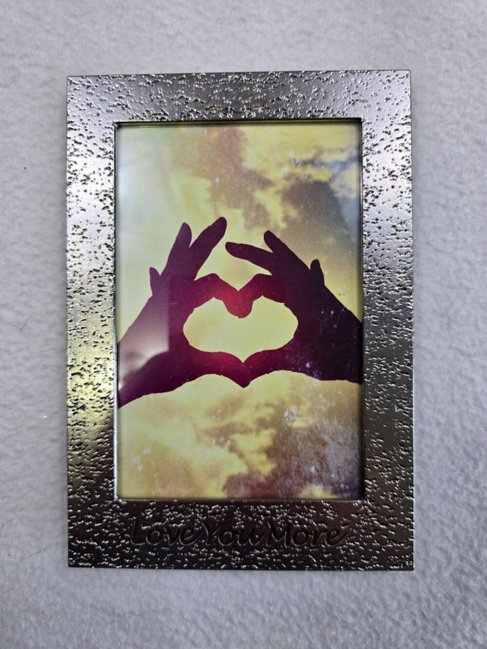 Decorative Love You More Silver Picture Frame With Heart Hands Image